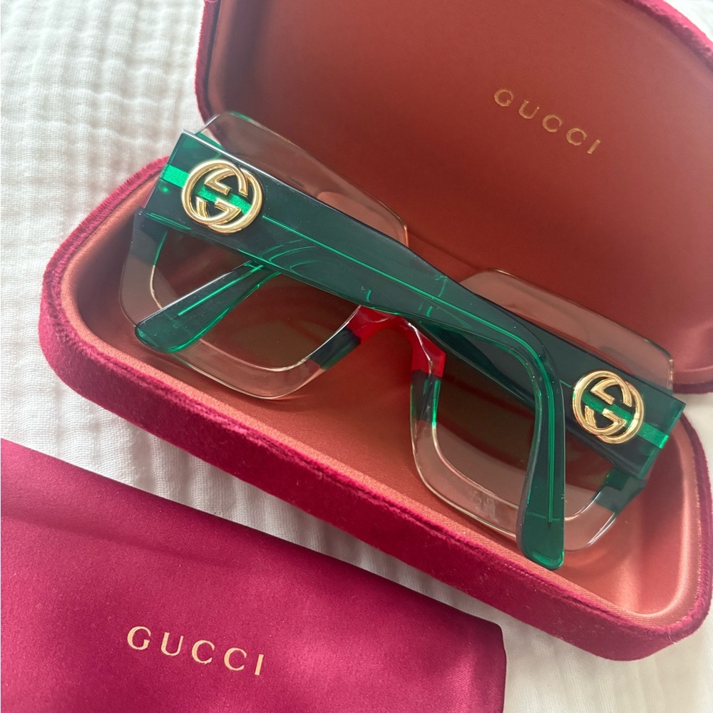 Gucci Green, Red & Clear Sunglasses